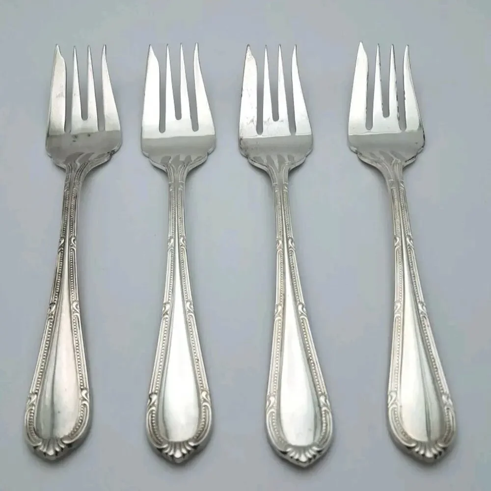Gorham Silverplate 4 Piece Salad Forks Beaded Korea Flatware Silverware